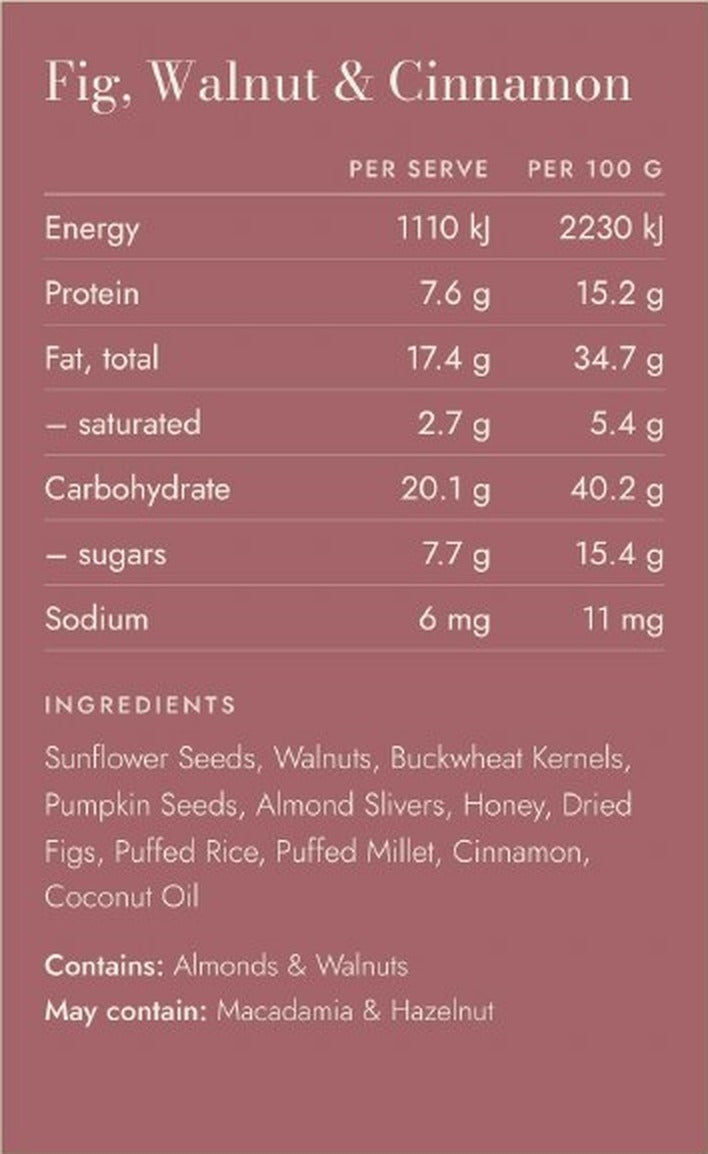 Fig, Walnut & Cinnamon nutrition information and ingredients